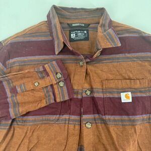 Carhartt Rugged Flex Loose Fit Brown Burgundy Long Sleeve Button Up Shirt 1X